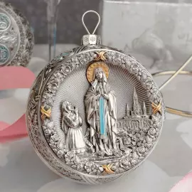 Серебряный елочный шар "Мадонна" с позолотой и эмалью